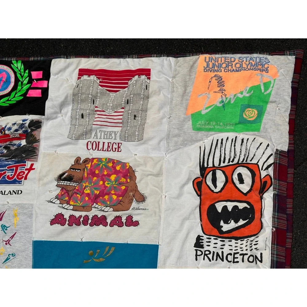Vtg 90s Graphic T-Shirt Quilt Handmade Patchwork Blanket Levis Bart College